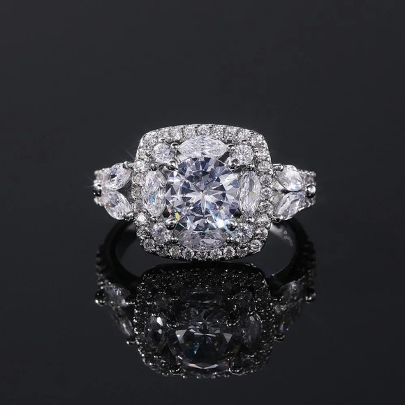 🔥SHINY ROUND CZ SQUARE 925 STERLING SILVER LUXURY WEDDING RINGS FOR WOMEN, L053 - Picture 5 of 7